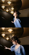 杨紫V领蓝裙礼服穿着可盐可甜可气质写真图片