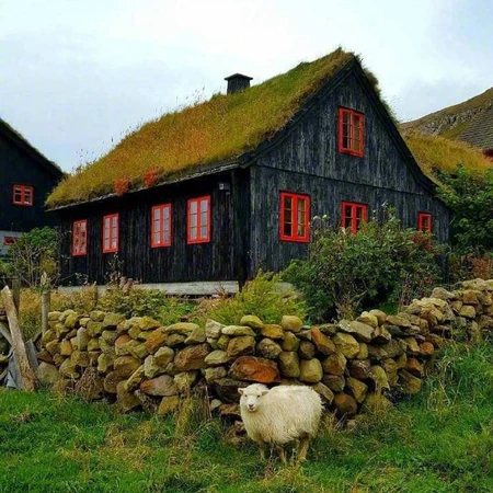 宛若童话，油画中的景色，法罗群岛上特色小屋唯美旅游风景摄影图片