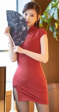 媚态十足 柔女生生杨晨晨sugar气质红色旗袍深袜袜装秋波湛湛室内高清套图