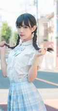 小脸蛋女生Shika小鹿鹿礼裙白衣牛仔短裤穿搭户外清新写真照片