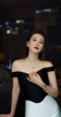 高圆圆黑白配一字礼裙紧身裙气质动人写真图片