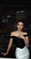 高圆圆黑白配一字礼裙紧身裙气质动人写真图片