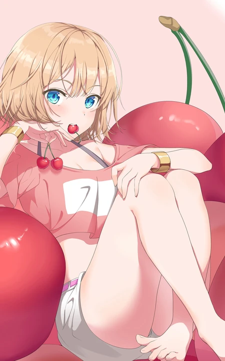 好诱人可爱的樱桃啊！二次元樱桃动漫少女高清插画图片