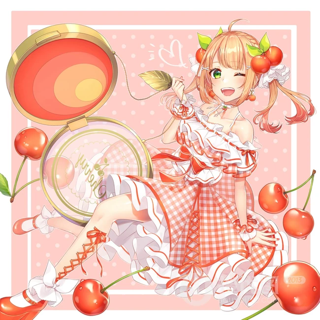 好诱人可爱的樱桃啊！二次元樱桃动漫少女高清插画图片