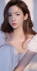 牛奶肌肤浅粉精致 高颜值清纯少女白衣白裤春意室内写真美照