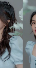 白鹿清新小蓝裙穿着手拿花朵优雅气质写真图片