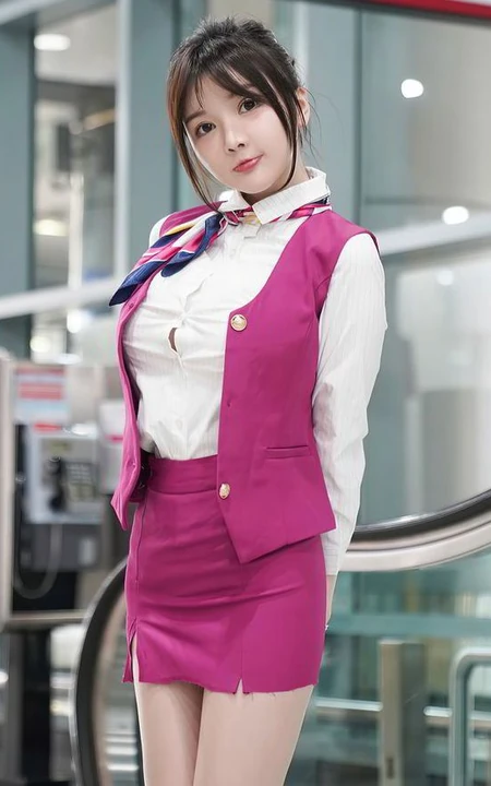机场偶遇气质女生空姐制服装袜装女生糯美子MINIbabe气质写真套图