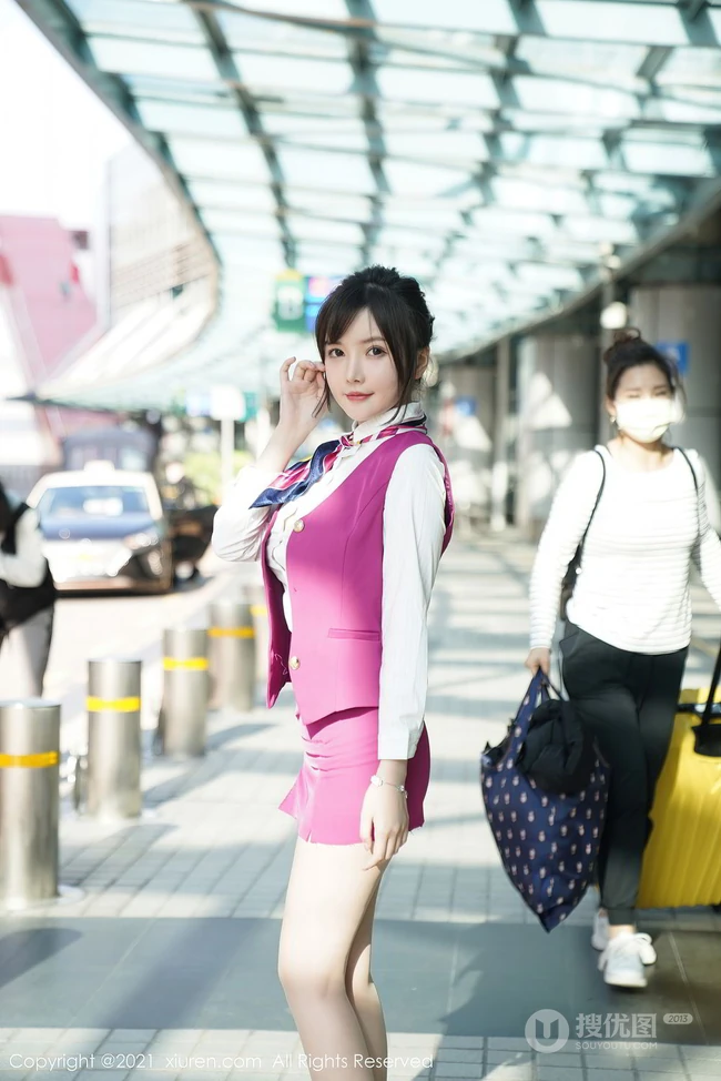 机场偶遇气质女生空姐制服装袜装女生糯美子MINIbabe气质写真套图