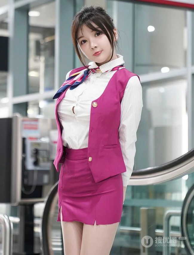 机场偶遇气质女生空姐制服装袜装女生糯美子MINIbabe气质写真套图