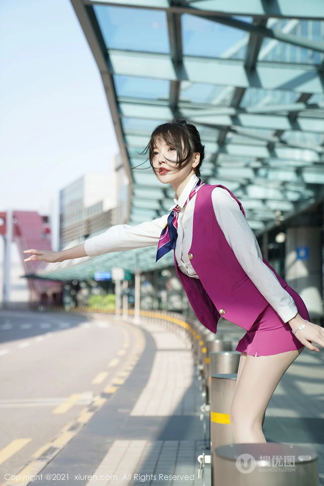 机场偶遇气质女生空姐制服装袜装女生糯美子MINIbabe气质写真套图