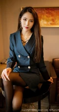 清秀面容，别致多姿女生周慕汐baby蓝色大衣深袜袜沙发椅子写真图片