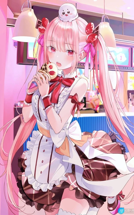 甜美的味道，手拿冰淇淋的二次元动漫少女高清插画图片