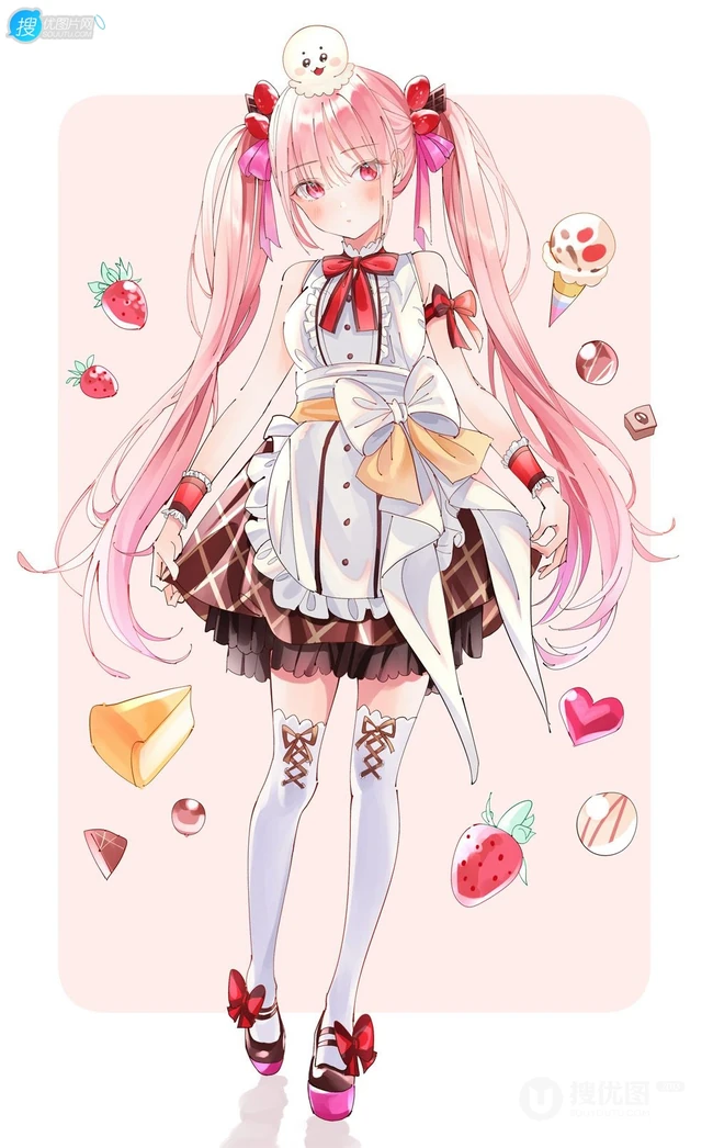 甜美的味道，手拿冰淇淋的二次元动漫少女高清插画图片