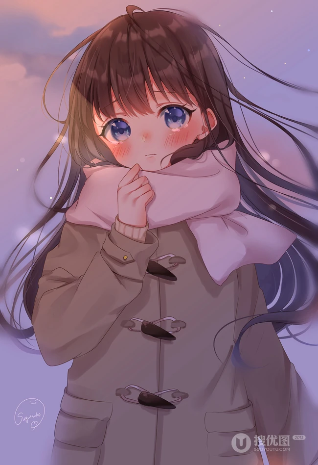 给这寒冷的冬添点温暖，围围巾的二次元动漫少女少女高清插画图集