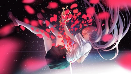 坠空少女 粉红色 白衫短裙动漫少女壁纸图片