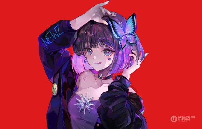 挂耳染染发发型的精美二次元动漫少女插画图片集