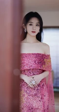 赵丽颖优雅柔美礼裙红裙显气质锁骨写真照片