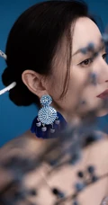 张萌气质V领礼裙青花瓷亮闪长裙古装扮相写真照片