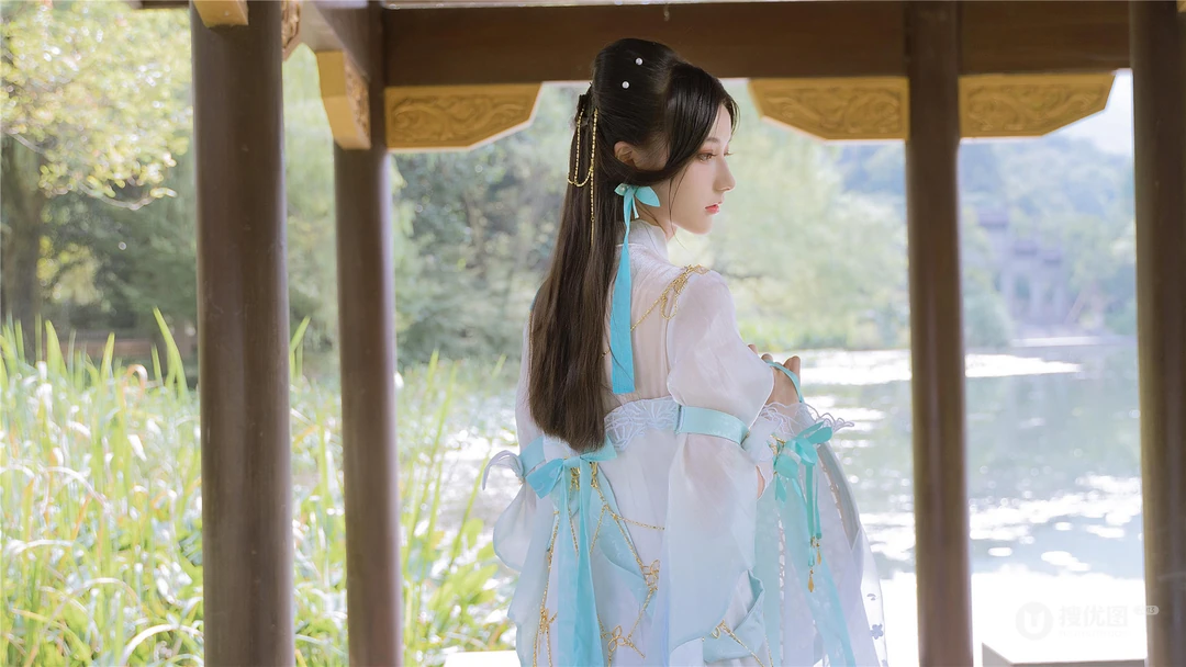 仙气飘飘古装仙侠cos美少女河边凉亭唯美高清写真壁纸图片