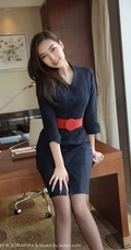 长发气质微胖身材凹凸有致女生郑颖姗气质深袜空乘制服办公室写真图片