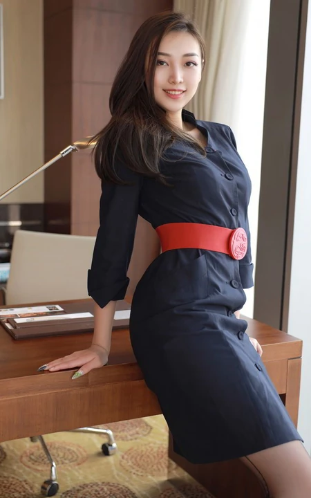 长发气质微胖身材凹凸有致女生郑颖姗气质深袜空乘制服办公室写真图片