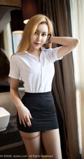 气质时尚染发女生小秘书徐安冉miki白衫黑裙妩媚动人线条感线条袜装写真照
