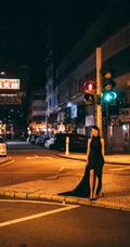 赵子琪黑色开衩长裙典雅大气气质港风街拍夜拍写真图片