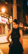 赵子琪黑色开衩长裙典雅大气气质港风街拍夜拍写真图片