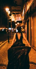 赵子琪黑色开衩长裙典雅大气气质港风街拍夜拍写真图片