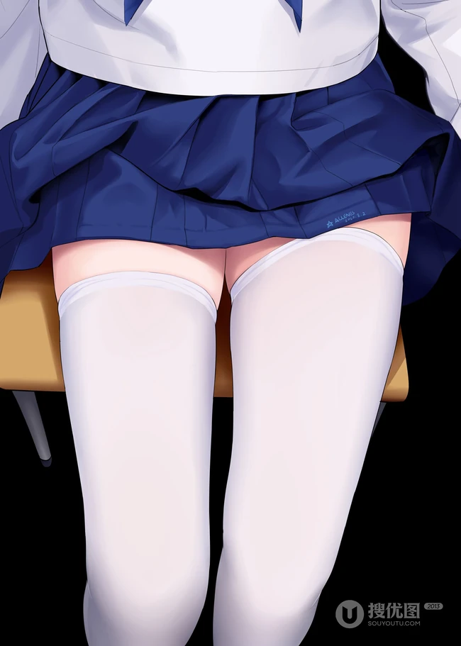 坐在课桌上的白袜 长筒袜少女 水手服 学生制服短裙动漫少女手机壁纸