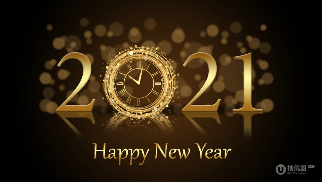 新的一年 2021 happy new year文字，时间闹钟倒计时文字桌面壁纸图片