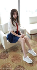 气质清纯少女梦梵演绎白衣蓝裙JK制服系列沙发写真套图