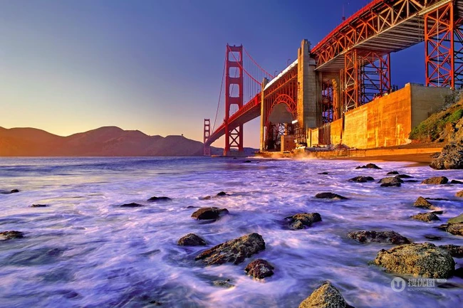 美国旧金山金门大桥景色，不同角度，视觉，时间段的金门大桥风景