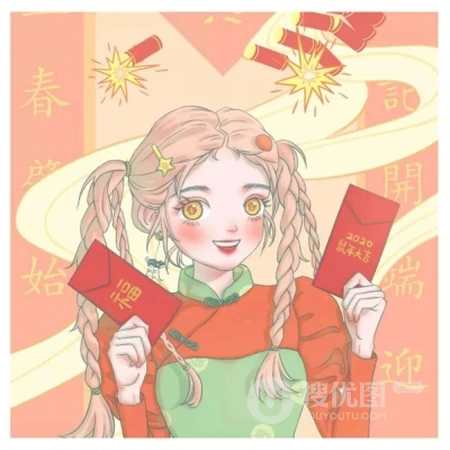 国潮风，中国红，很有年味，新春仪式感的2021喜庆情侣配对头像图片