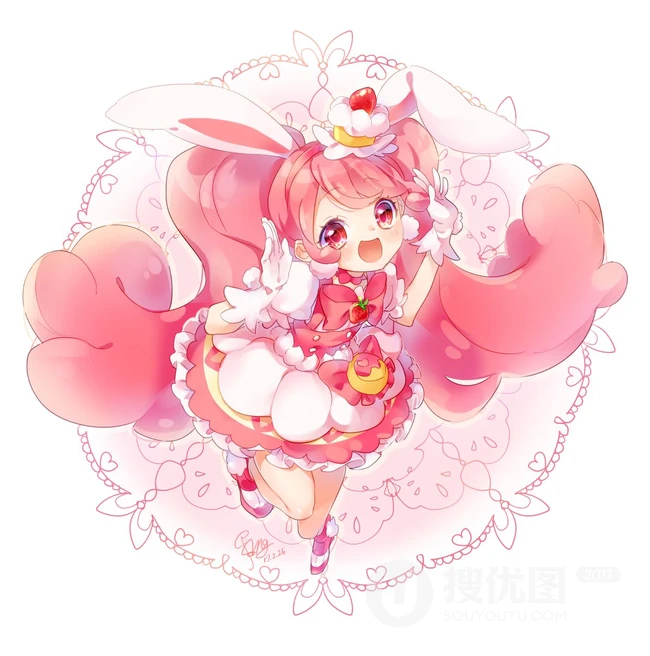小兔子乖乖，二次元兔耳朵动漫少女可爱蹦跳插画美图