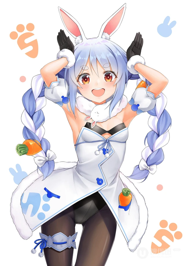 小兔子乖乖，二次元兔耳朵动漫少女可爱蹦跳插画美图