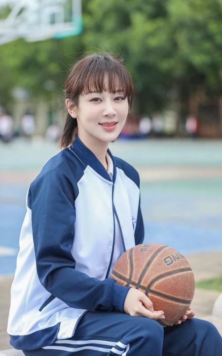 杨紫重回校园，身着校服，手抱篮球，治愈系笑容动人写真照