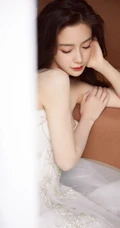 Angelababy杨颖气质V领礼裙白裙礼服仙气飘飘气质写真照片