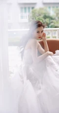 Angelababy杨颖气质V领礼裙白裙礼服仙气飘飘气质写真照片