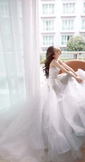 Angelababy杨颖气质V领礼裙白裙礼服仙气飘飘气质写真照片