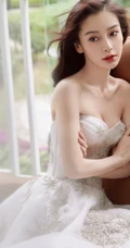 Angelababy杨颖气质V领礼裙白裙礼服仙气飘飘气质写真照片