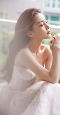 Angelababy杨颖气质V领礼裙白裙礼服仙气飘飘气质写真照片