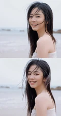谭松韵气质仙气白色礼裙长裙海边浪漫写真美照