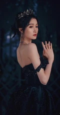 关晓彤气质动人黑色露肩装公主裙穿搭暗黑风格写真美照