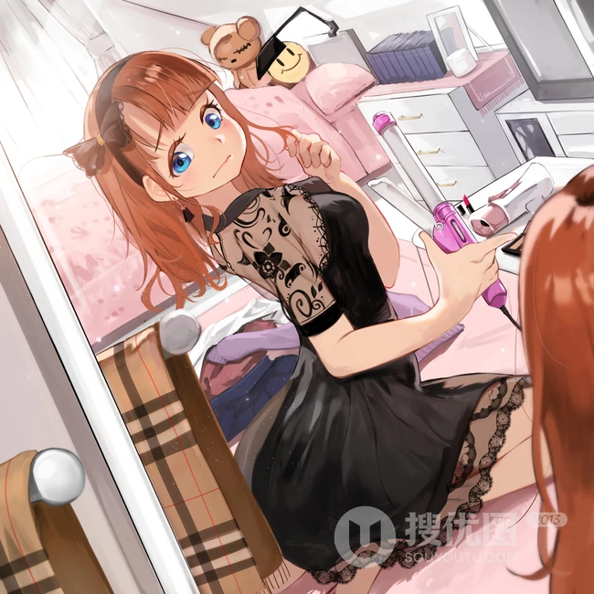 照镜子的可爱动漫少女插画图集