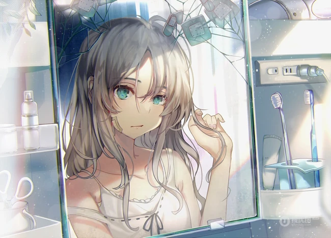 照镜子的可爱动漫少女插画图集