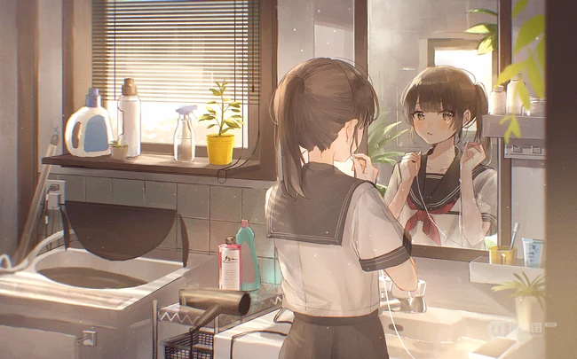 照镜子的可爱动漫少女插画图集