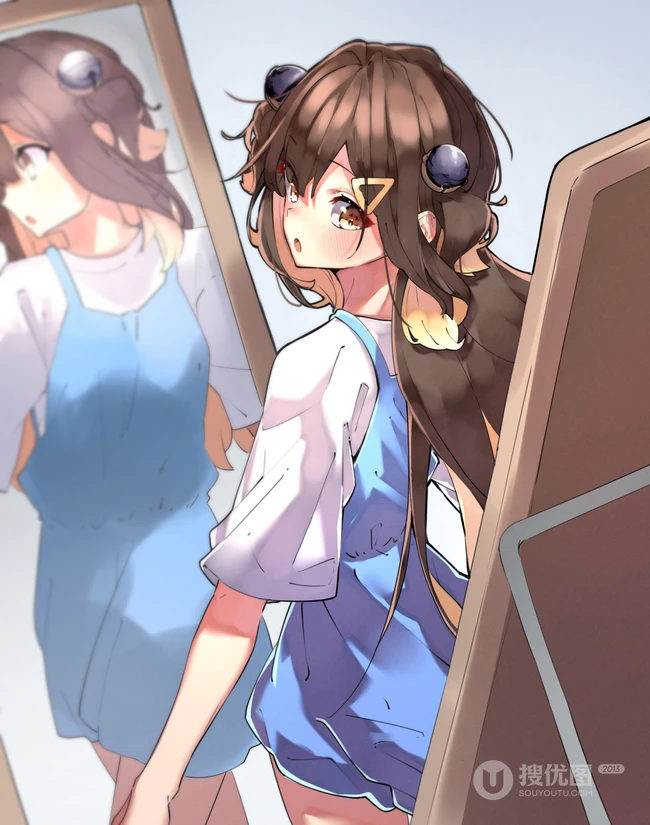 照镜子的可爱动漫少女插画图集