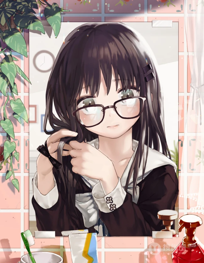 照镜子的可爱动漫少女插画图集