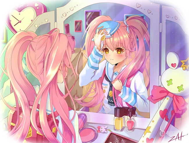 照镜子的可爱动漫少女插画图集
